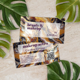 Lila Red Black White Guld Marble Art Mönster Visitkort