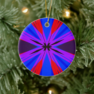 Lila Red Blue Black Star Starburst Roligt Vaporwav Julgransprydnad Keramik