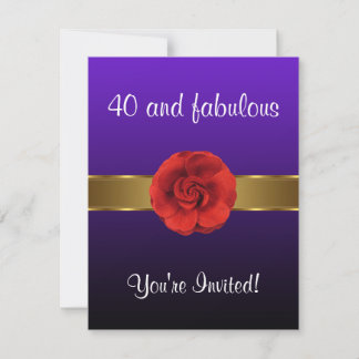 Lila Red Flower Guld Fabulous 40:e Inbjudningar