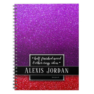 Lila Red Ombre Glitter Black White Monogram Anteckningsbok