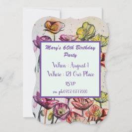 Lila Red Poppy Blommigt 60:e födelsedagsinbjudan Inbjudningar