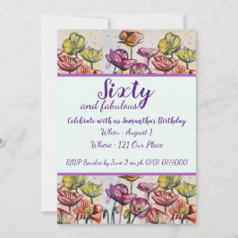 Lila Red Poppy Blommigt 60:e födelsedagsinbjudan Inbjudningar