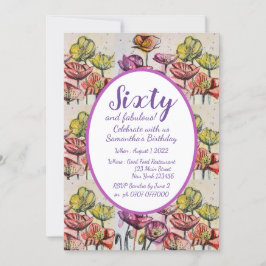 Lila Red Poppy Blommigt 60:e födelsedagsinbjudan Inbjudningar