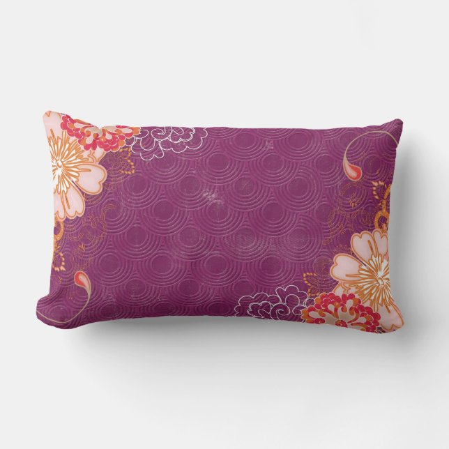 Lila Red & Rosa Blommigt Lumbar Pillow Lumbarkudde (Framsida)