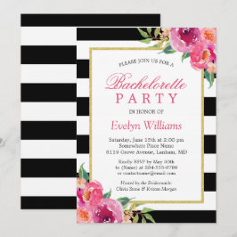 Lila Red Rosa Fuchsia Blommigt Bachelorette Party Inbjudningar