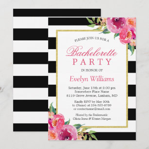 Lila Red Rosa Fuchsia Blommigt Bachelorette Party Inbjudningar