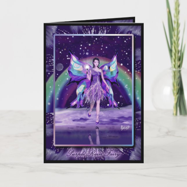 Lila regn Fairy Birthday Card Kort (Framsida)