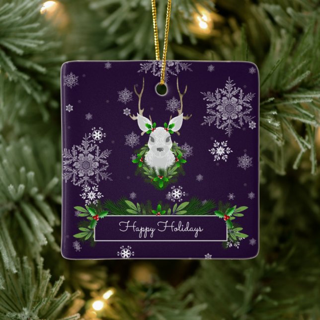 Lila Reindeer Ceramic Ornament (Träd)