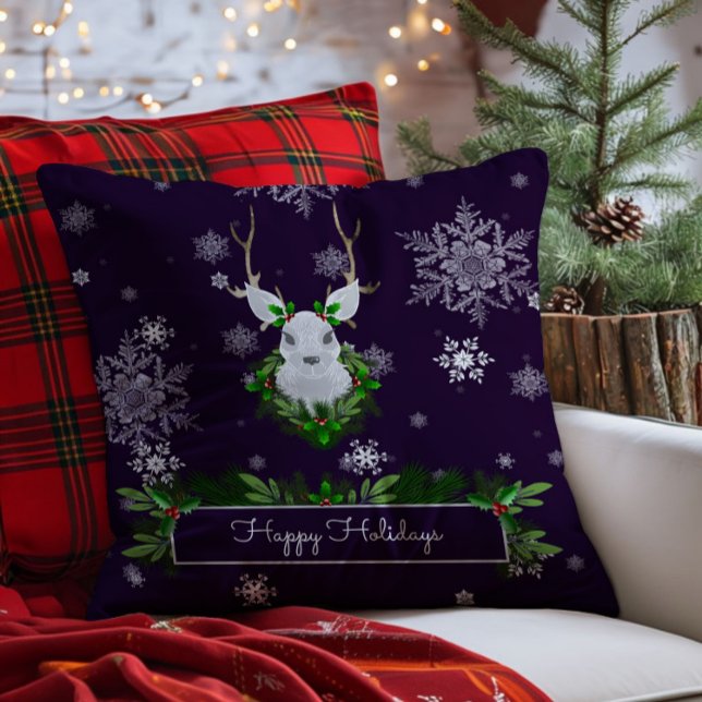 Lila Reindeer Dekorativ kudde (Purple Reindeer Christmas Throw Pillow)