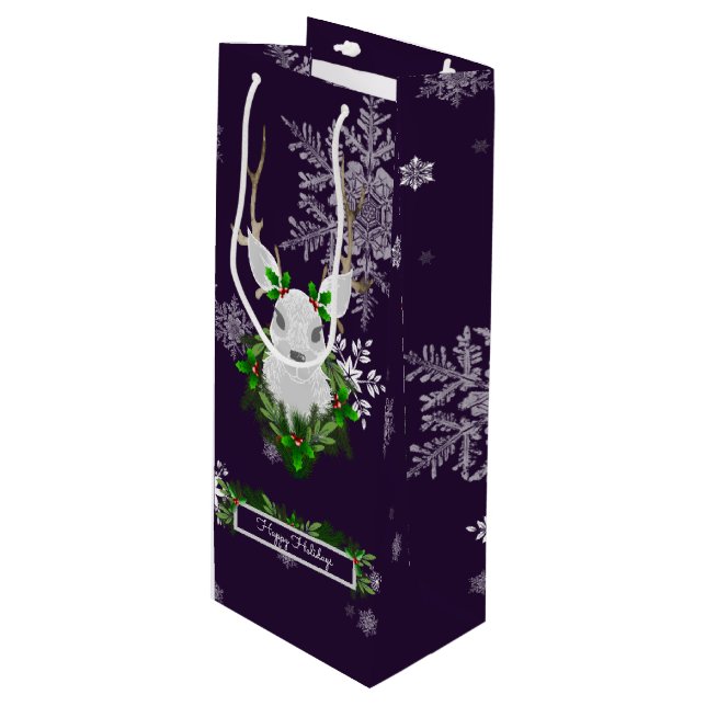 Lila Reindeer Vin Gift Bag (Framsidan Vinklad)