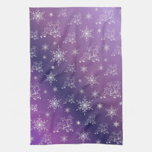 lila, renar, stjärna, stjärnor, snöflake, jultomat kökshandduk