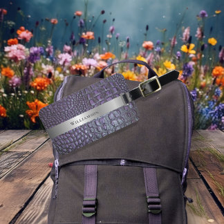 Lila Reptile Digital Leather Silver Metall Bagagebricka