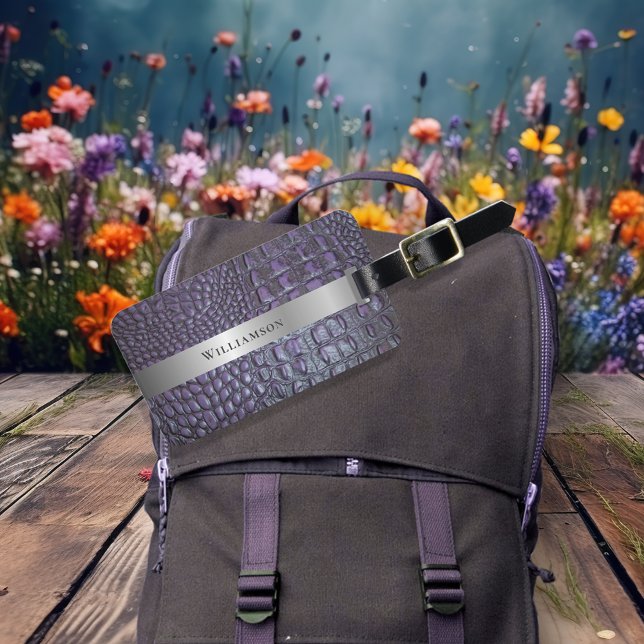 Lila Reptile Digital Leather Silver Metall Bagagebricka (Skapare uppladdad)