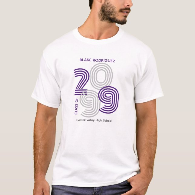 Lila Retro Big Numbers klass: högre T Shirt (Framsida)