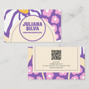 Lila Retro-Blommigt med QR-Affärskort Visitkort