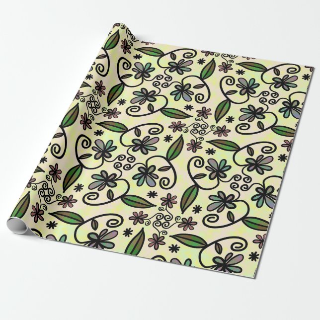 Lila Retro Boho Tusenskönor Presentpapper (Utrullad)