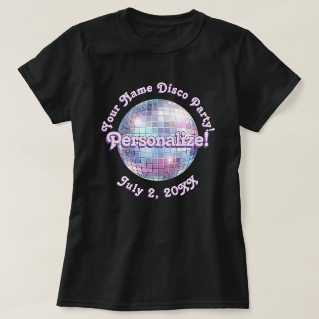 Lila Retro Disco Boll PERSONALISERAD T-Shirt (Design framsida)