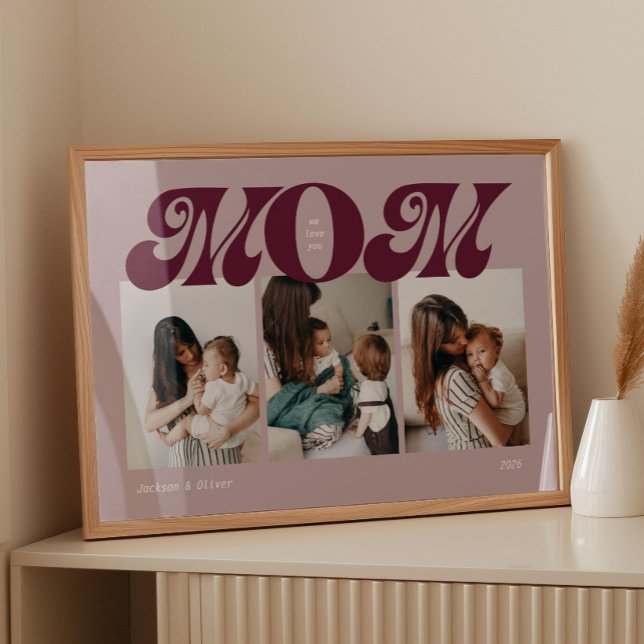 Lila Retro Djärv Mamma 3 Foto Collage Poster (Skapare uppladdad)