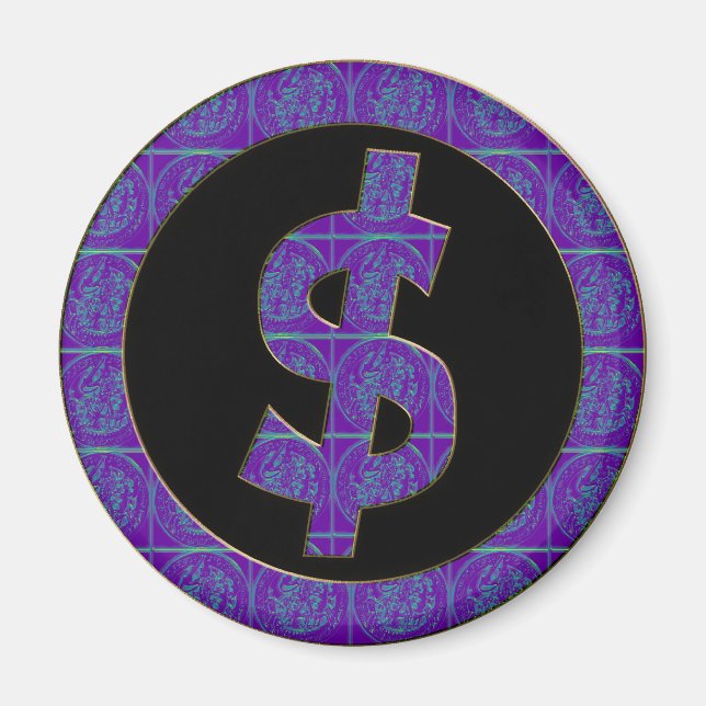 LILA RETRO DOLLAR SIGN MAGNET (Framsidan)