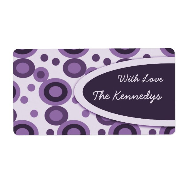 Lila Retro Dots Gift Märkres Personlig Etiketter f Fraktsedel (Framsidan)