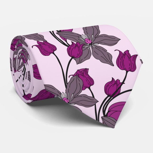 Lila retro etniskt elegant blomster mönster slips (Rullad)