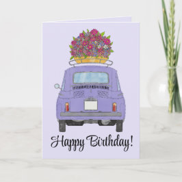 Lila Retro Fiat 500 födelsedagskort Kort