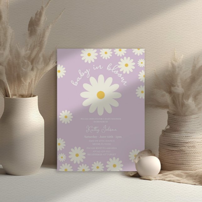 Lila Retro Groovy Lavender Baby i Bloom Shower Inbjudningar (Skapare uppladdad)