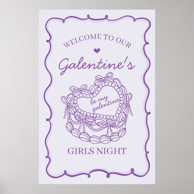 Lila Retro Heart Coquette Cake Galentine Välkommen Poster (Framsidan)