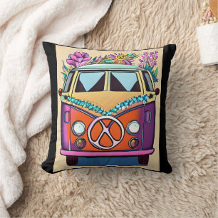 Lila Retro Hippie Skåpbil Vintage Färger Konst Kudde