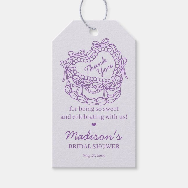 Lila Retro Hjärtcoquette Tårta Bröllopsfest Presentetikett (Framsidan)