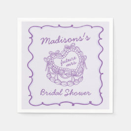 Lila Retro Hjärtlig Bröllopsfesttårta för Bruden Pappersservett