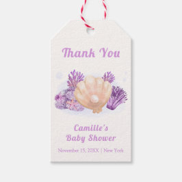 Lila Retro Pearl Seashell Baby Shower Presentetikett