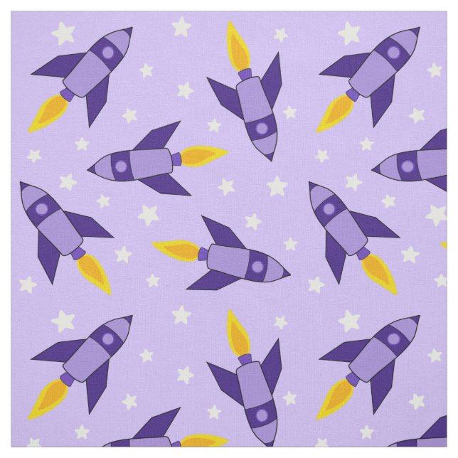 Lila Retro Rocket Fabric Tyg (Provkarta)