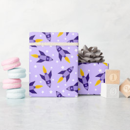 Lila Retro Rocket Wrapping Papper Presentpapper