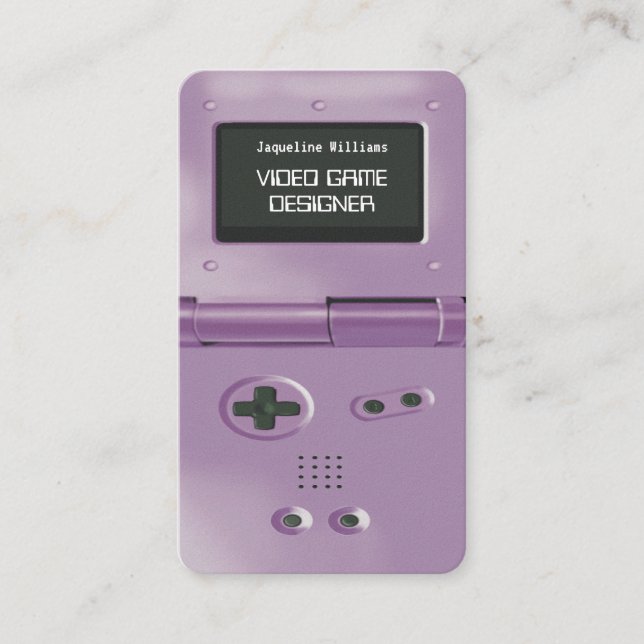 Lila Retro Stil Spelkonsoll Speldesigner Visitkort (Framsida)