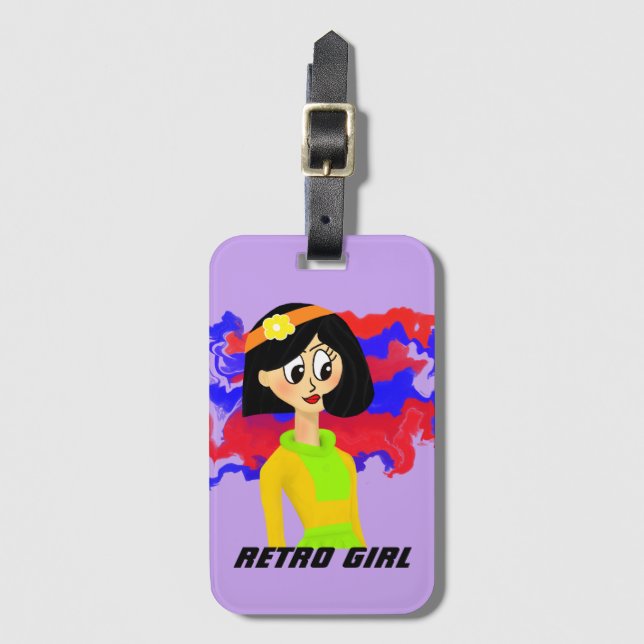 Lila Retro Tecknad Girl Luggage Tag Bagagebricka (Framsida vertikal)
