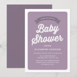 Lila Retro Typography Script Classic Baby Shower Inbjudningar