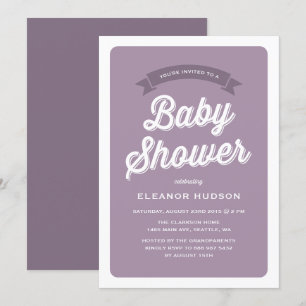 Lila Retro Typography Script Classic Baby Shower Inbjudningar