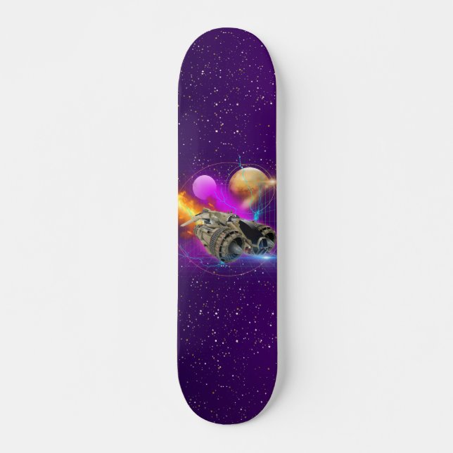 Lila Retro Universe Cosmic Space & Planets Mini Skateboard Bräda 18,5 Cm (Framsida)