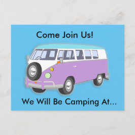Lila Retro Van Camping Resa Inbjudan vykort