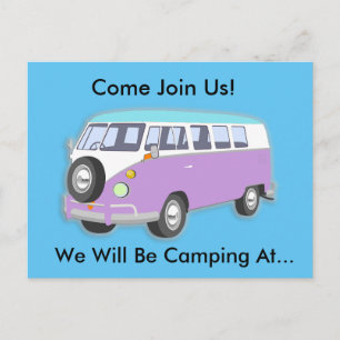 Lila Retro Van Camping Resa Inbjudan vykort
