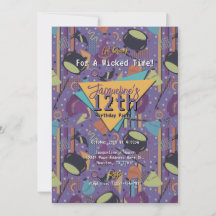 Lila Retro Witchy Halloween-födelsedagsinbjudan