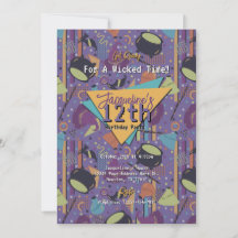 Lila Retro Witchy Halloween-födelsedagsinbjudan