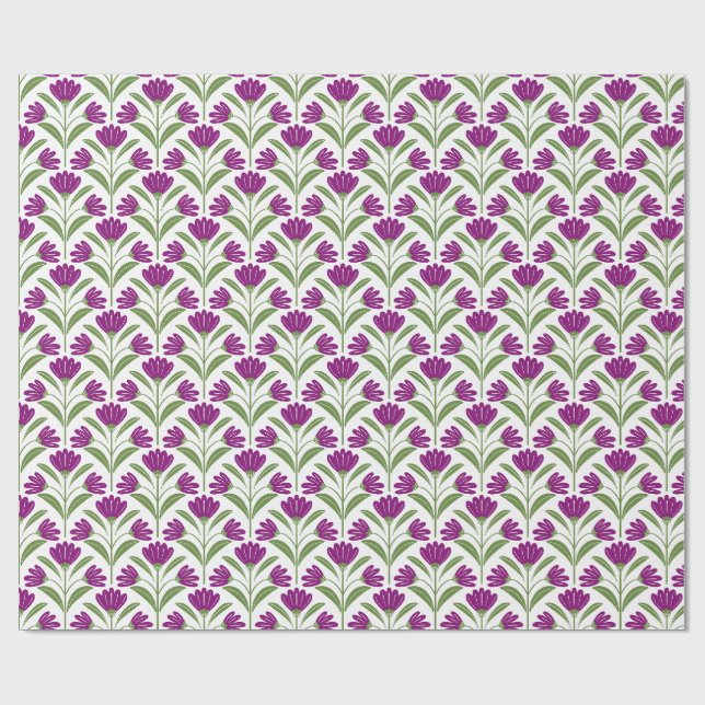 Lila Retroblommigt Presentationspapper | Vintage B Presentpapper (Platt)