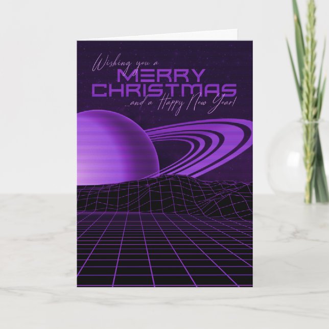 Lila Retrowave Julkort Helgkort (Framsida)