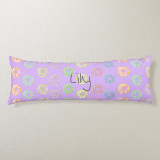 Lila Reversible Custom Name Donut Body Pillow Kroppskudde (Framsidan)