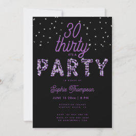 Lila Rhinestones Calligraphy Modern 30 Birthday Inbjudningar