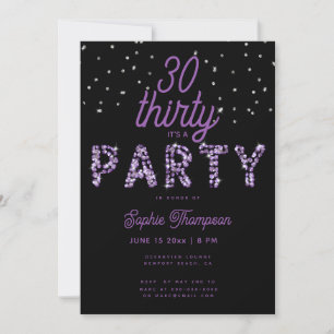 Lila Rhinestones Calligraphy Modern 30 Birthday Inbjudningar