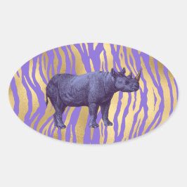 Lila Rhinoceros Animal Print Ovalt Klistermärke