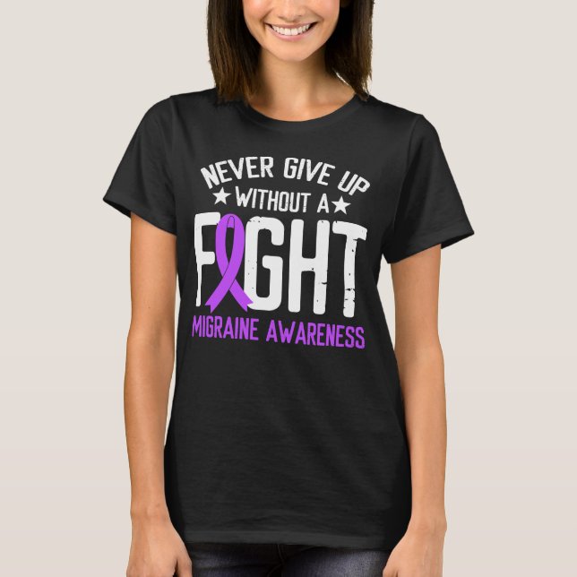 Lila Ribbon a Fight Headache Migraine Awareness T Shirt (Framsida)